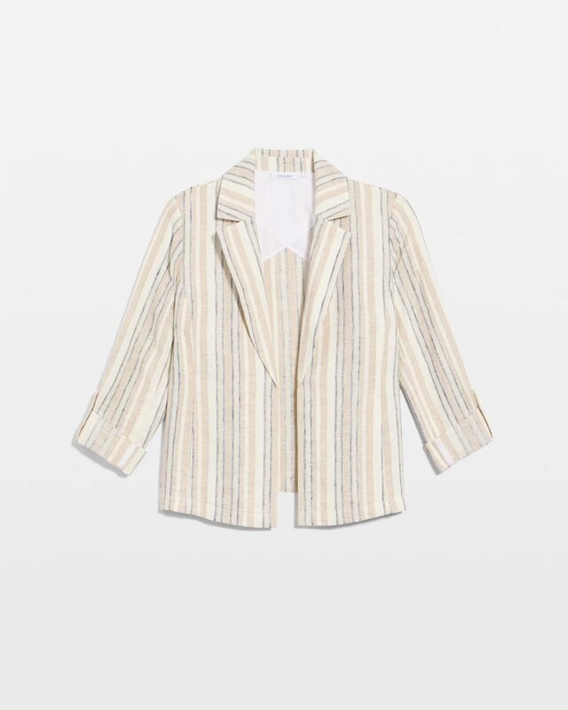 Striped Linen Roll Sleeve Blazer - image 5